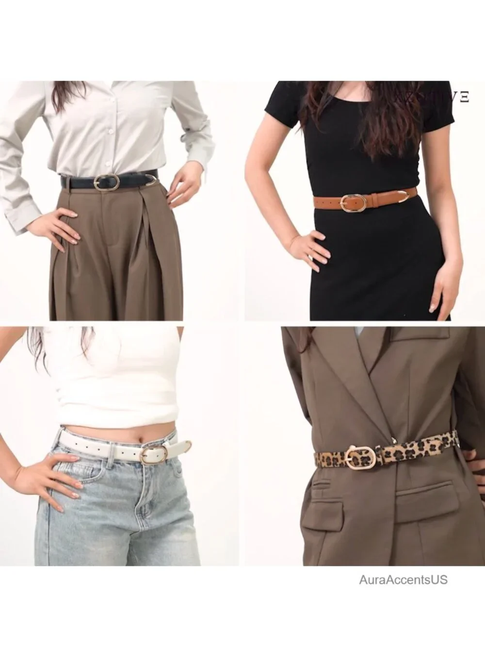 Women's 3 Pack Faux Leather Belts with Gold Buckle Plus Size